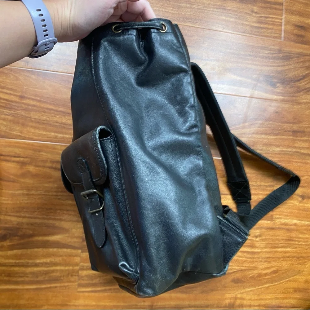 Vintage Women's Y2K Black Leather Multi Pocket Buckle Backpack Purse Streetwear